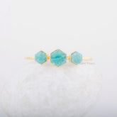 Gemstone Bracelet - Amazonite Hexagon Cuff Bracelet - Gold Plated Bangle - 925 Solid Silver - Gift for Her- Jewelry for Bride - Gift for Her